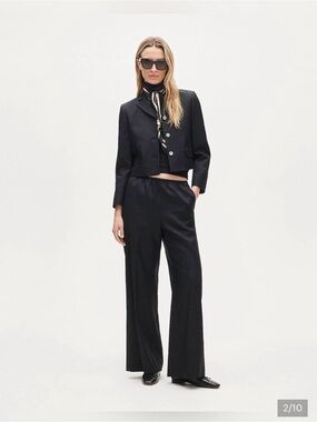 J. Crew Black Wide-Leg Trousers gramercy linen blend pant